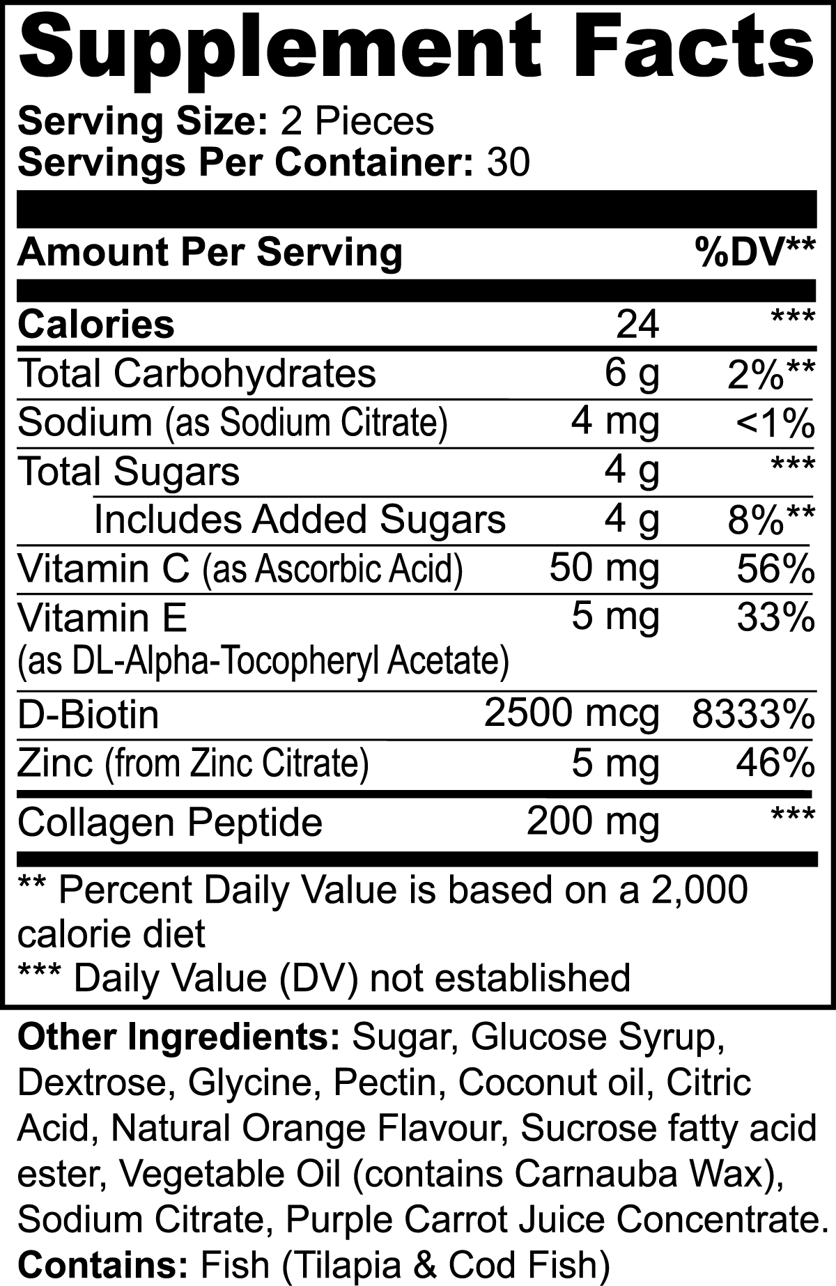Hair skin and nails biotin supplement with orange flavor and no artificial colors