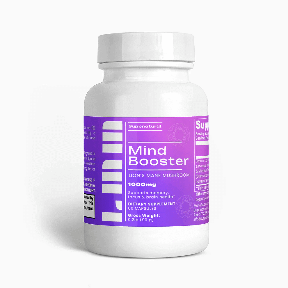 LMM Mind Booster bottle front view — Lion’s Mane mushroom nootropic