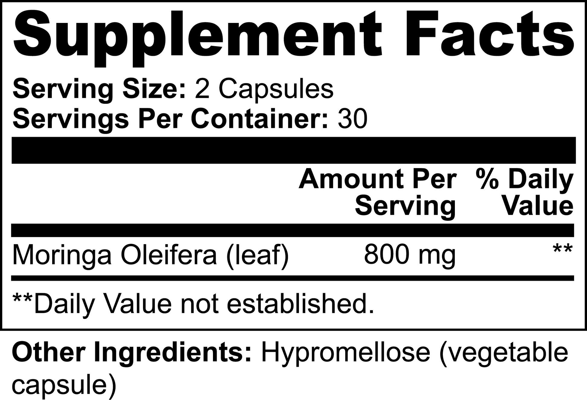 Supplement Facts for Moringa Pure – Organic Ingredients & Dosage Details