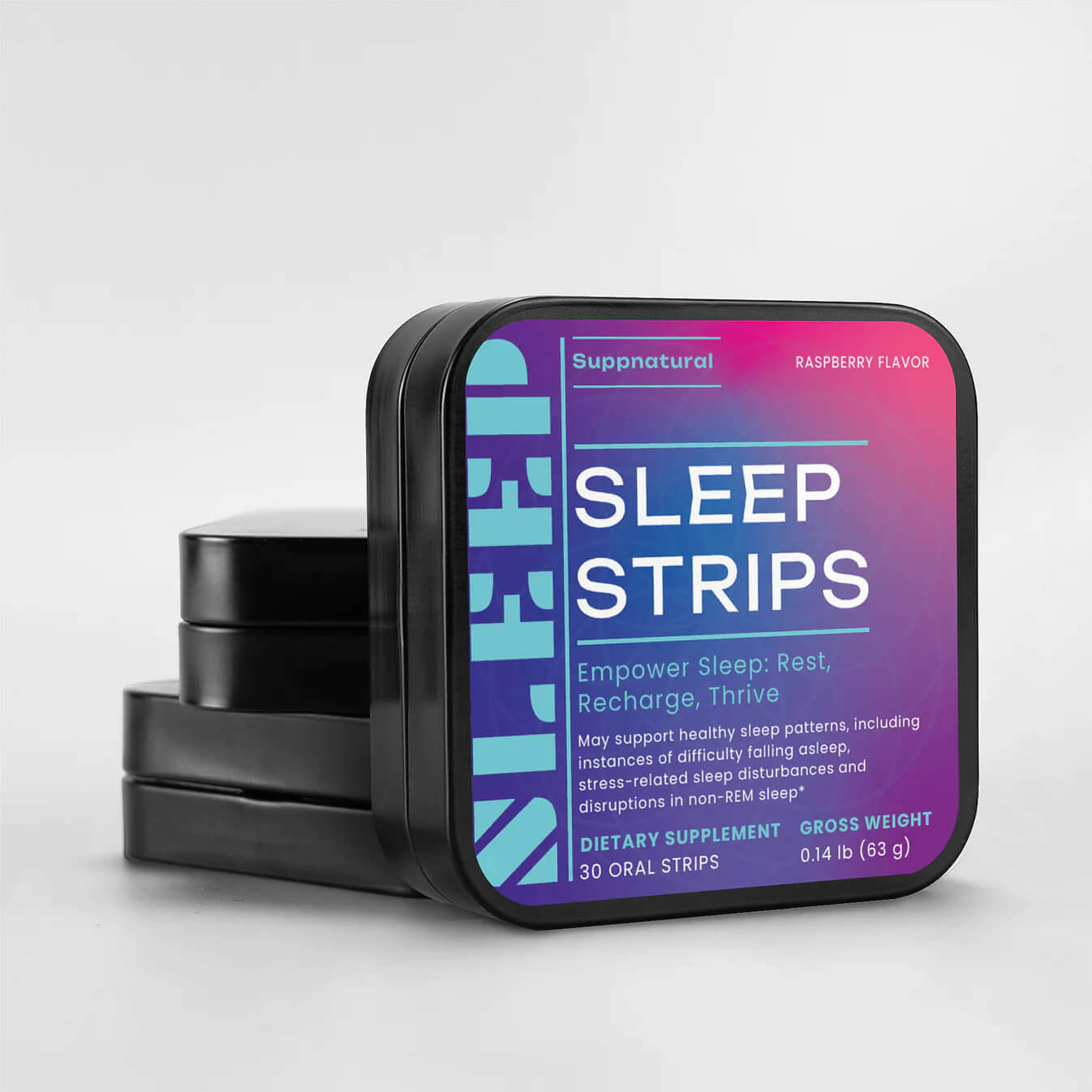 Sleep Strips product packaging — non-habit-forming sleep aid with melatonin