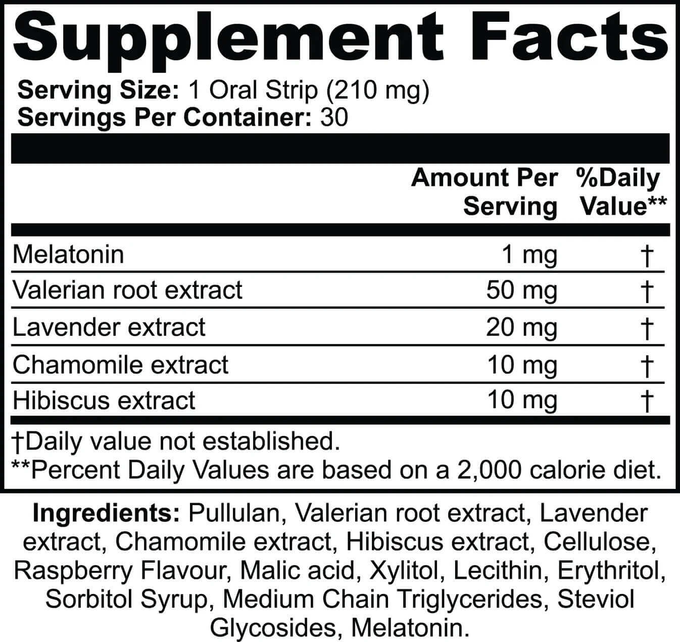 Supplement facts for Sleep Strips — melatonin dosage and ingredients