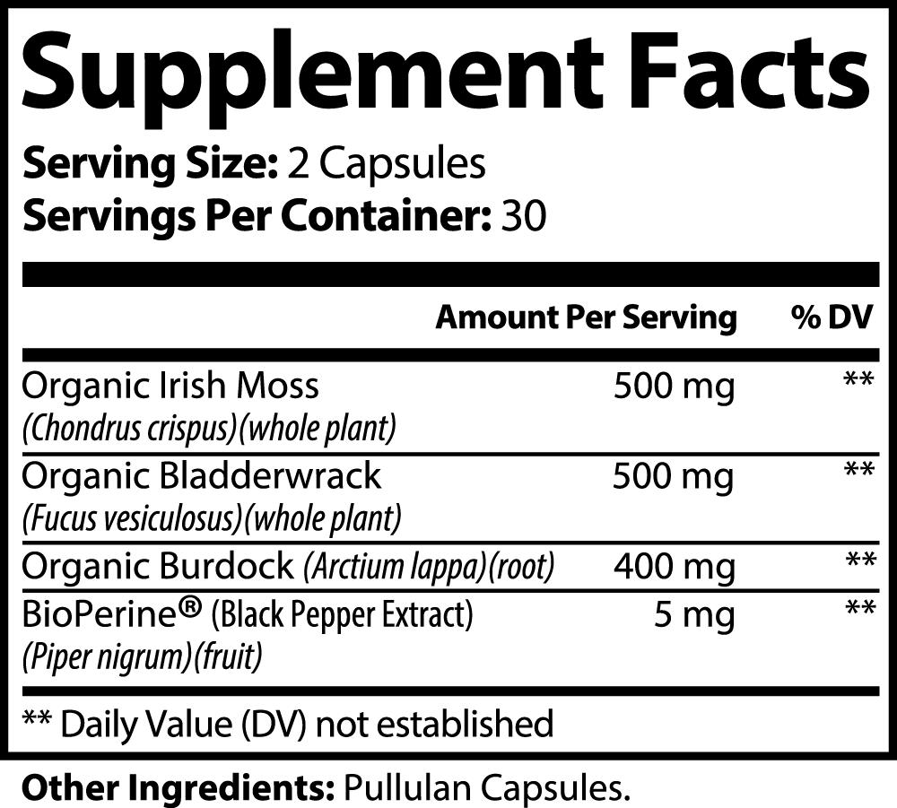 Sea Moss Supplement Facts Label – Ingredients and Nutritional Info