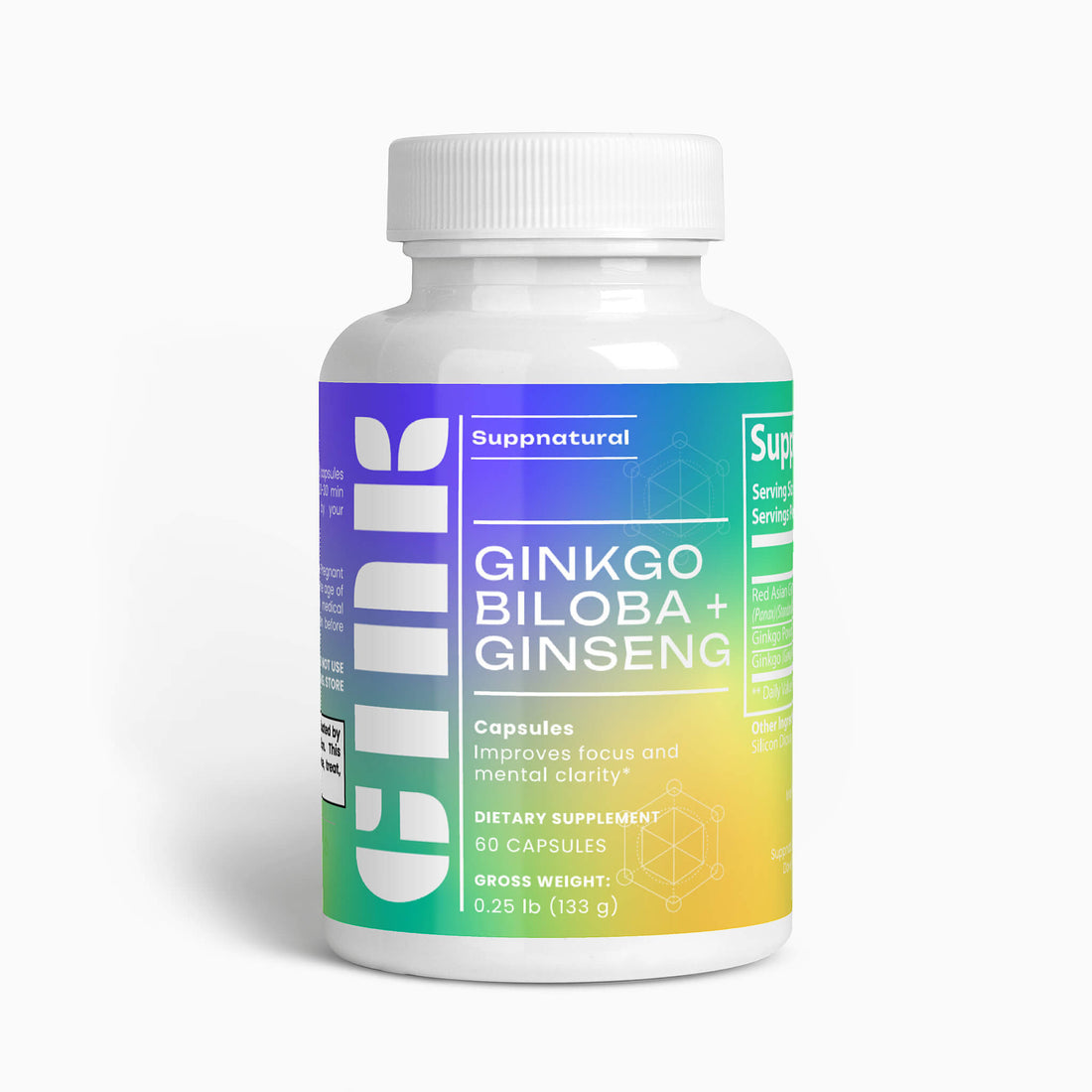 GINK Ginkgo Biloba Brain Supplement with Ginseng for Focus & Energy